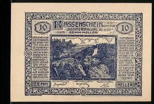 Notgeld Hinterbrühl 1920, 10 Heller, Landschaft und Tempelmotiv