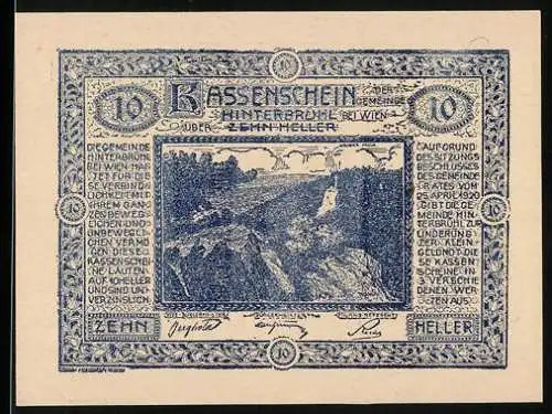 Notgeld Hinterbrühl 1920, 10 Heller, Landschaftsmotiv und Julienturm