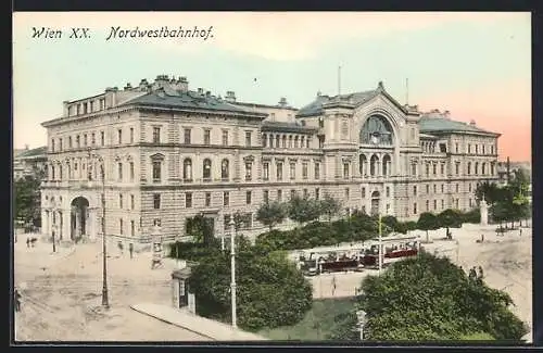 AK Wien, Strassenbahnen vor dem Nordwestbahnhof