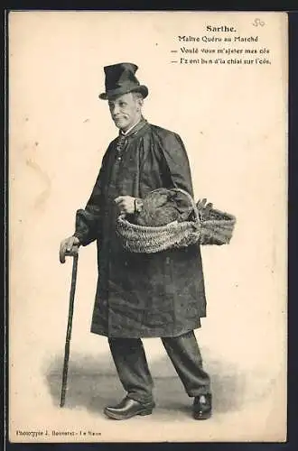 AK La Sarthe, Le Père Quéru allant au Marché