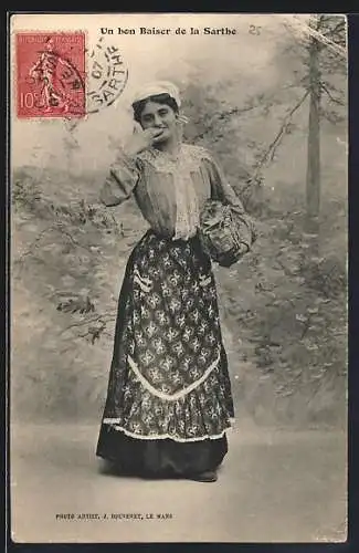 AK Sarthe, Junge Frau in Tracht, Pays de la Loire