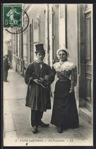 AK Types Sarthois, En Promenade, Pays de la Loire