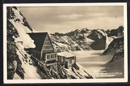 AK Berghaus und Station Jungfraujoch, Blick auf den Aletschgletscher