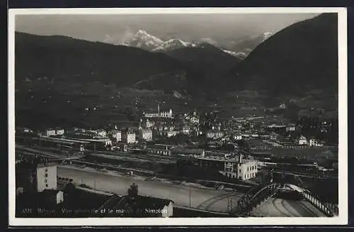 AK Brigue, La gare et le massif du Simplon, Bahnhof mit Ortsansicht