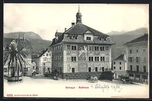 AK Schwyz, Rathaus mit Strassenpartie