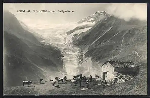 AK Alp Grüm, Ortspartie mit Palügletscher