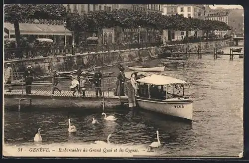 AK Genève, Embarcadère de Grand Quai et les Cygnes