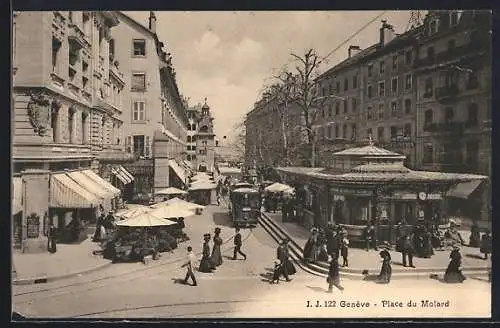 AK Genève, Place du Moland, Strassenbahn