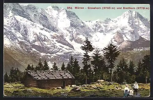 AK Mürren, Blick vom Ort auf Grosshorn und Breithorn