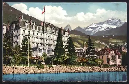 AK Montreux, Hotel Continental mit Steinufer