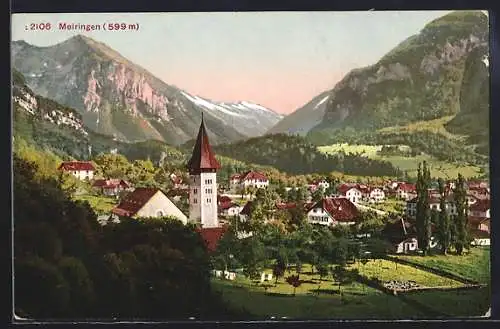 AK Meiringen, Teilansicht mit Bergen