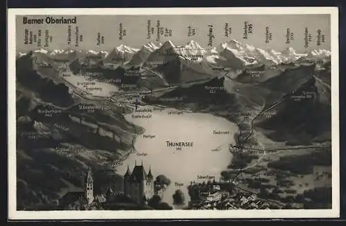 AK Landkarte des Berner Oberlandes mit Thunersee