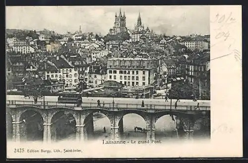 AK Lausanne, Le grand Pont, Strassenbahn