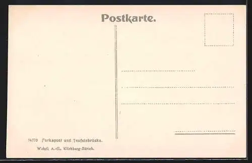 AK Postkutsche der Furkapost überquert die Teufelsbrücke