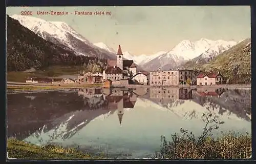 AK Fontana, Ortsansicht mit See, Unter-Engadin