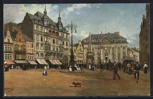 Künstler-AK Bonn, der Marktplatz beim Rathaus