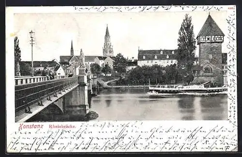 AK Konstanz, Rheinbrücke, darunter Dampfer Neptun