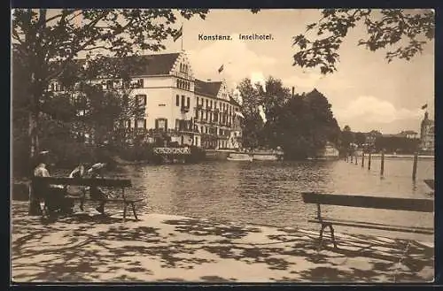 AK Konstanz, Uferpartie mit Blick auf Inselhotel