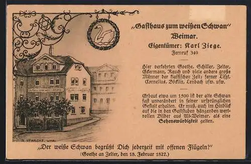 Künstler-AK Weimar / Thüringen, Gasthaus Zum weissen Schwan, Eigentümer Karl Ziege