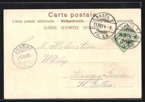 AK Basel, Alte Rheinbrücke mit Strassenbahn