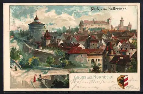 Lithographie Nürnberg, Blick vom Hallerthor