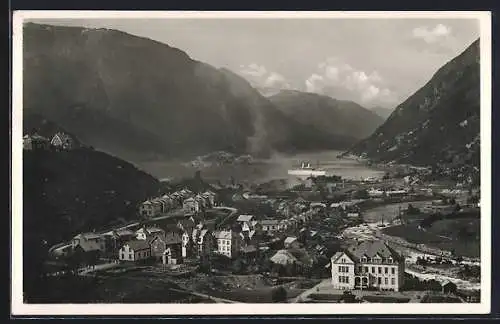 AK Odda, Hardangerfjord aus der Vogelschau