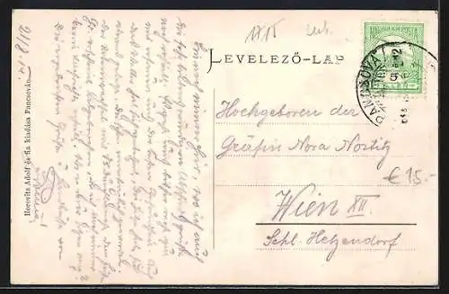 AK Pancsova, Strassenpartie mit Denkmal