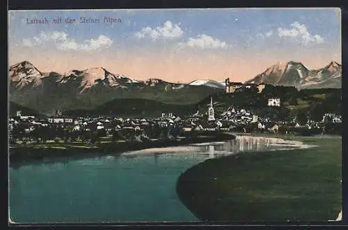 AK Laibach, Teilansicht mit den Steiner Alpen