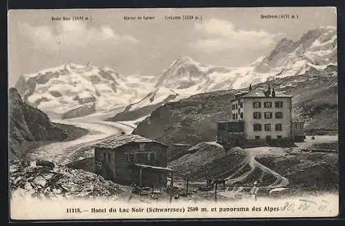 AK Zermatt, Hotel du Lac Noir et panorama des Alpes, Monte Rosa, Lyskamm, Breithorn