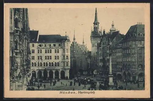 AK München, Marienplatz und altes Rathaus mit Strassenbahn