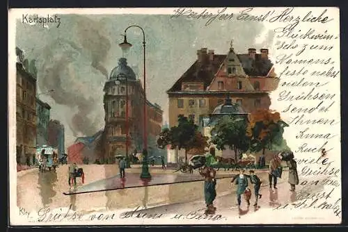 Künstler-AK Heinrich Kley: München, Regenwetter am Karlsplatz