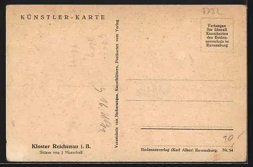 Künstler-AK Reichenau / Bodensee, Kloster Reichenau