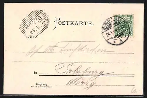 Künstler-Lithographie Carl Biese: Radolfszell, Scheffelvilla Seehalde, Blick zum Ort