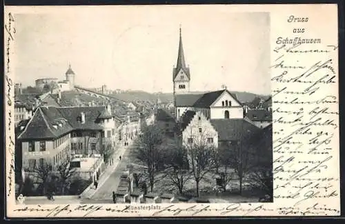 AK Schaffhausen, Münsterplatz mit Kirche