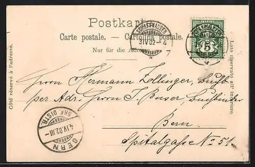 Lithographie Schaffhausen, Ansicht auf Haus Zum Ritter, St. Johanns Kirche