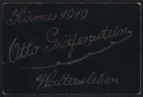 AK Waltersleben, Kirmes 1919, Otto Gräfenstein, Schrift mit Glitzerperlen