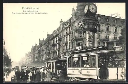 AK Frankfurt /M, Kaiserstrasse - Trambahn Haltestelle am Uhrtürmchen