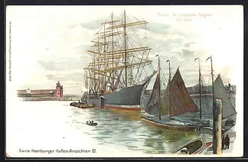 Lithographie Hamburg, Segelschiff Potosi im Hafen