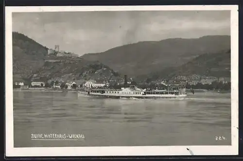 AK Salondampfer Melk vor der Ruine Hinterhaus bei Spitz an der Donau