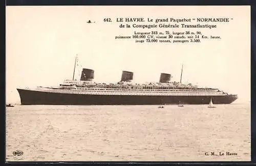 AK Passagierschiff Normandie auf dem Weg nach New York, Compagnie Générale Transatlantique