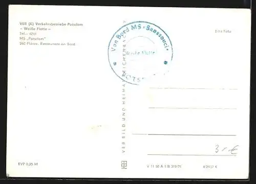 AK Rundfahrtsschiff MS Potsdam in voller Fahrt, Verkehrsbetriebe Potsdamm, Weisse Flotte