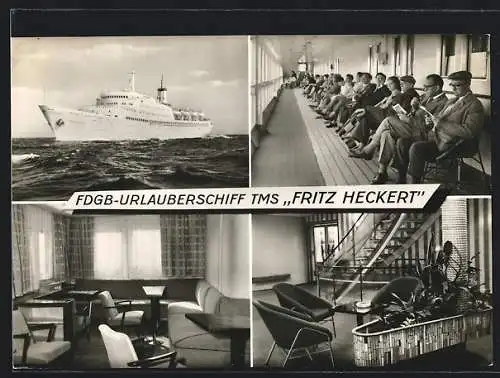 AK FDGB-Urlauberschiff TMS Fritz Heckert, Innenansichten