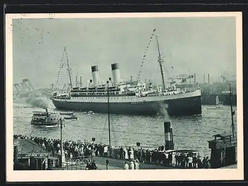 AK Hamburg-Süd, Passagierschiff Monte Olivia im Hafen, Hamburg-Südamerikanische Dampfschifffahrts-Gesellschaft