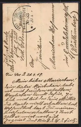 AK Matrose der Kaiserlichen Marine mit seiner Liebsten im Arm