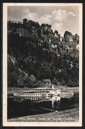 AK Dampfer Dresden auf der Elbe vor der Bastei, Sächs. Schweiz