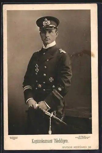 AK Kapitänleutnant Weddigen in Uniform, Kommandant des U-Bootes U 9