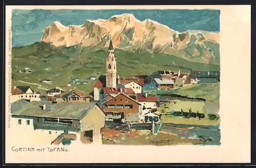 Lithographie Cortina, Ortsansicht mit Tofano