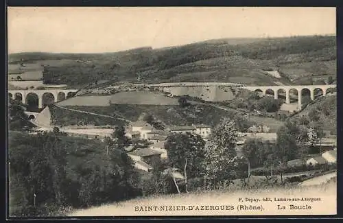 AK Saint-Nizier-d`Azergues, La Boucle avec viaduc et paysage vallonné