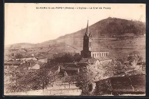 AK Saint-Romain-de-Popey, L`Église et le Crêt de Popey