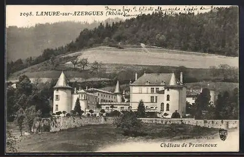 AK Lamure-sur-Azergues, Château de Pramenoux au pied des collines verdoyantes